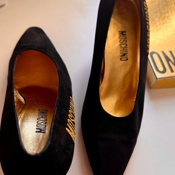 Vintage 1990s, MOSCHINO black leather pumps, 37 EU, black suede - Picture 5 of 10